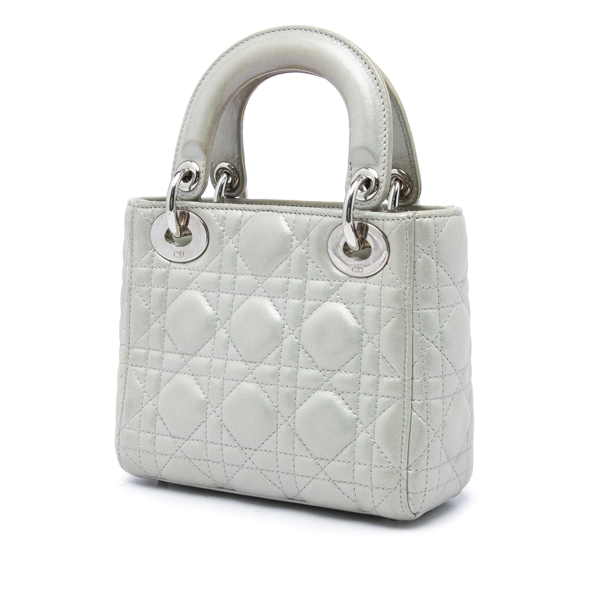 Dior Mini Iridescent Lambskin Cannage Lady Dior — Gray
