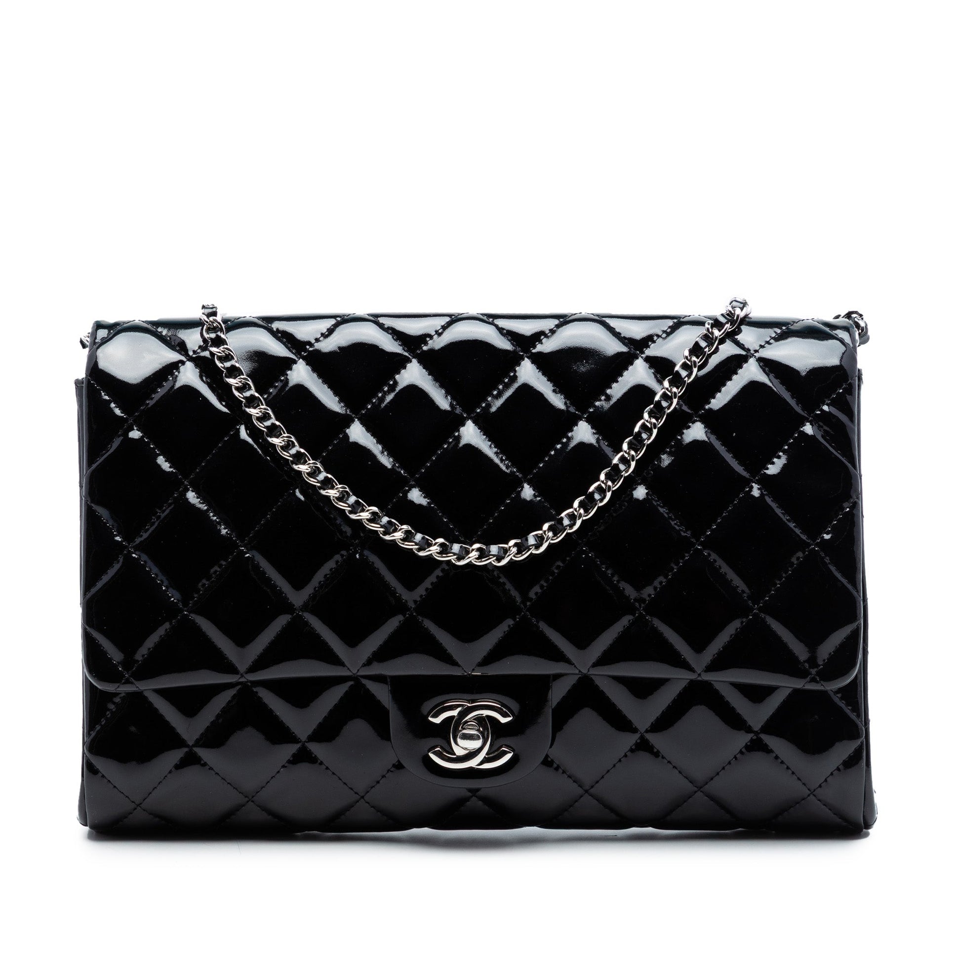 Chanel CC Quilted Patent Clutch With Chain