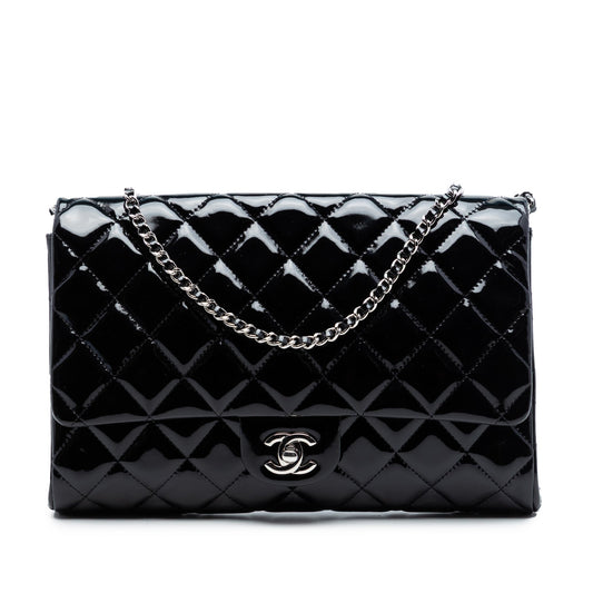 Chanel CC Quilted Patent Clutch With Chain
