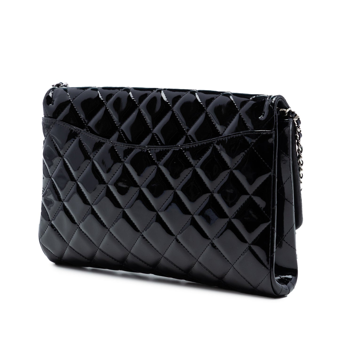 Chanel CC Quilted Patent Clutch With Chain