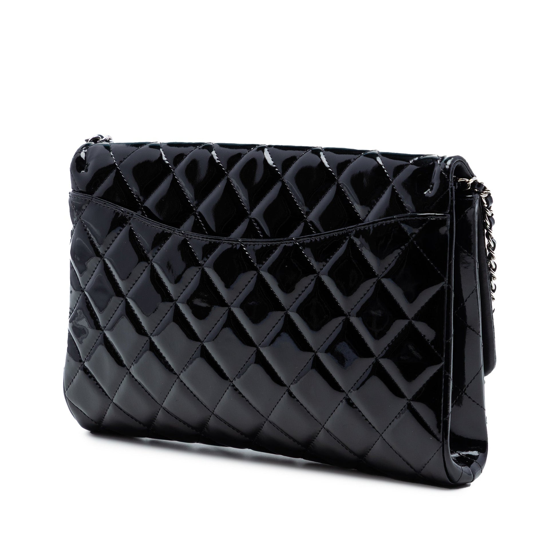 Chanel CC Quilted Patent Clutch With Chain