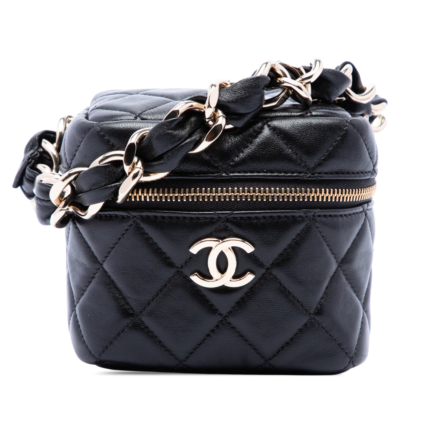 Chanel CC Quilted Lambskin Cube Wristlet Vanity Case