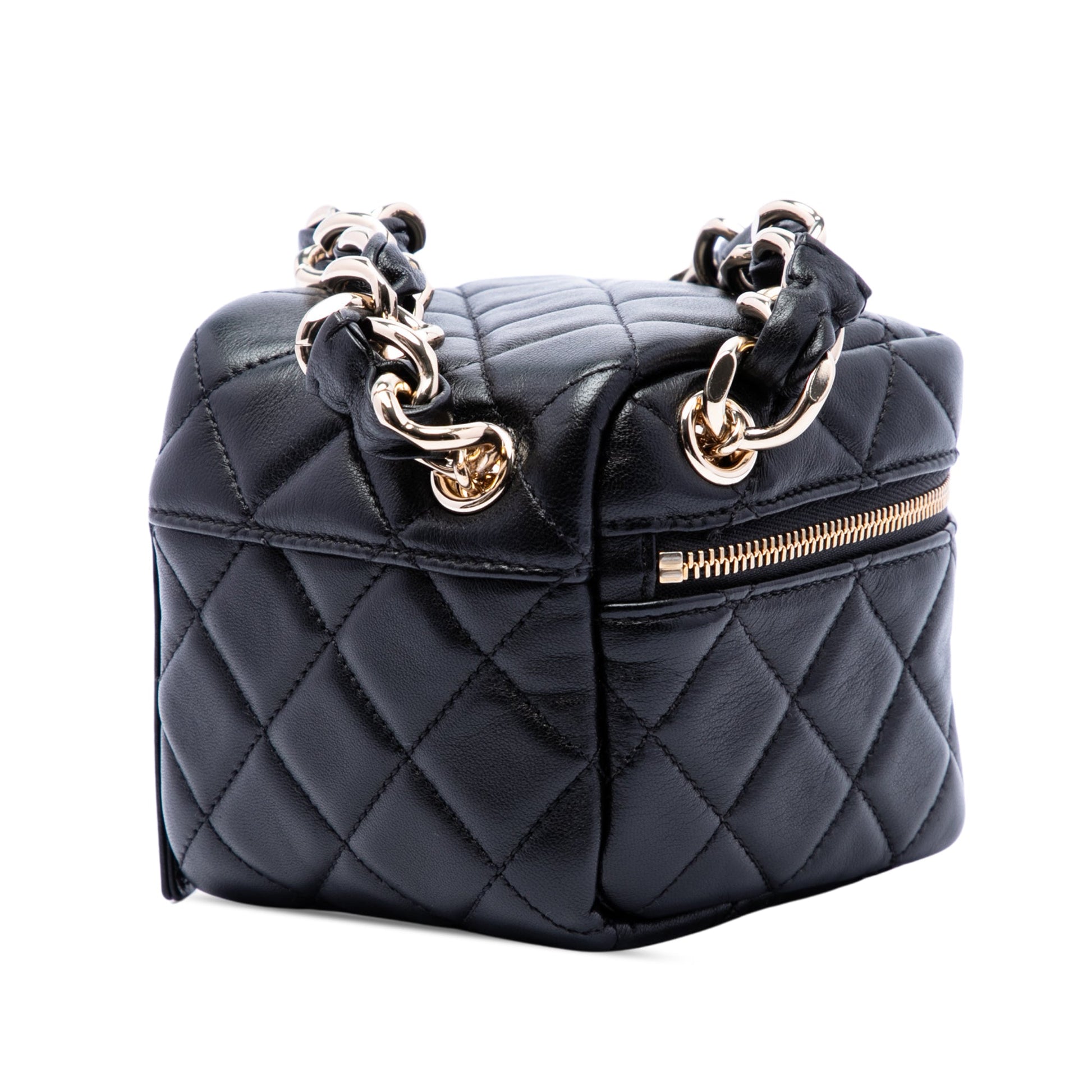 Chanel CC Quilted Lambskin Cube Wristlet Vanity Case