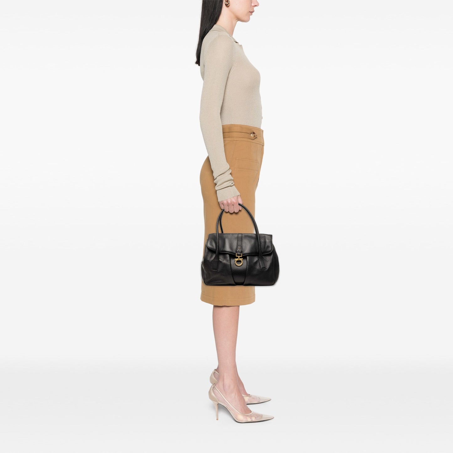 Ferragamo Leather Gancini Flap Handbag