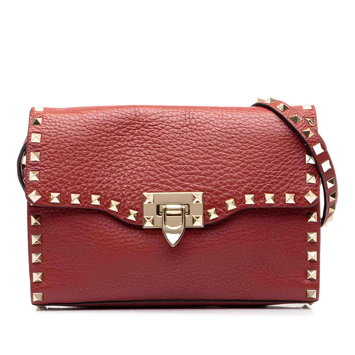 Valentino Medium Pebbled Calfskin Rockstud Flip Lock Crossbody — Red