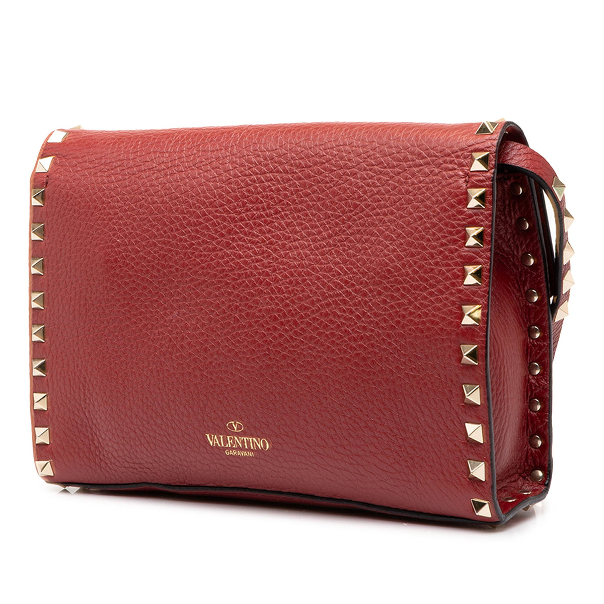 Valentino Medium Pebbled Calfskin Rockstud Flip Lock Crossbody — Red
