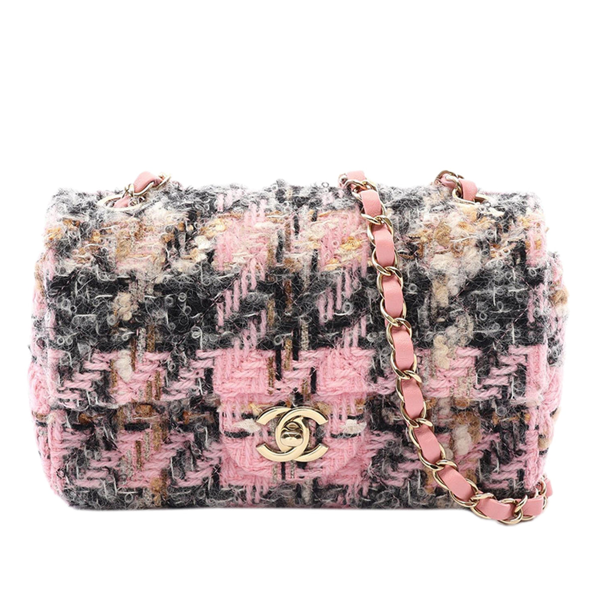 Chanel Mini Rectangular Tweed Single Flap — Pink