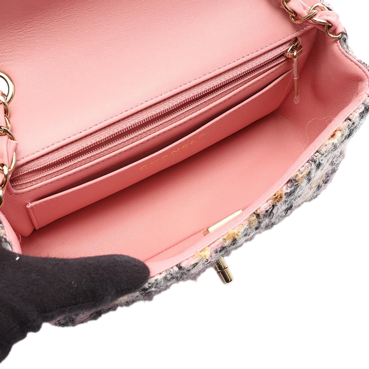 Chanel Mini Rectangular Tweed Single Flap — Pink