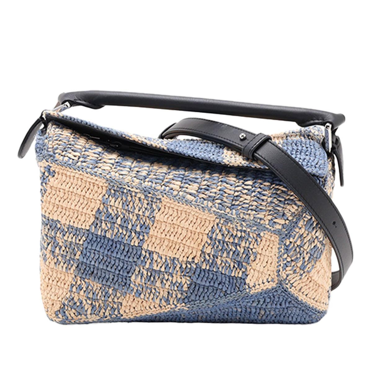 LOEWE Small Raffia Puzzle Bag — Blue