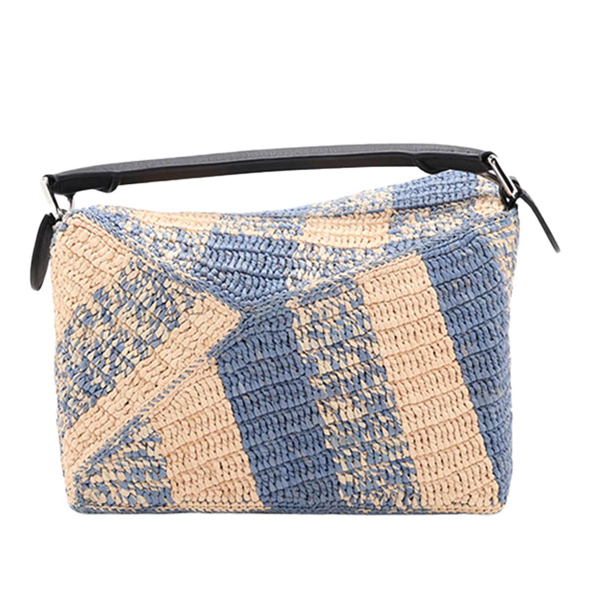 LOEWE Small Raffia Puzzle Bag — Blue