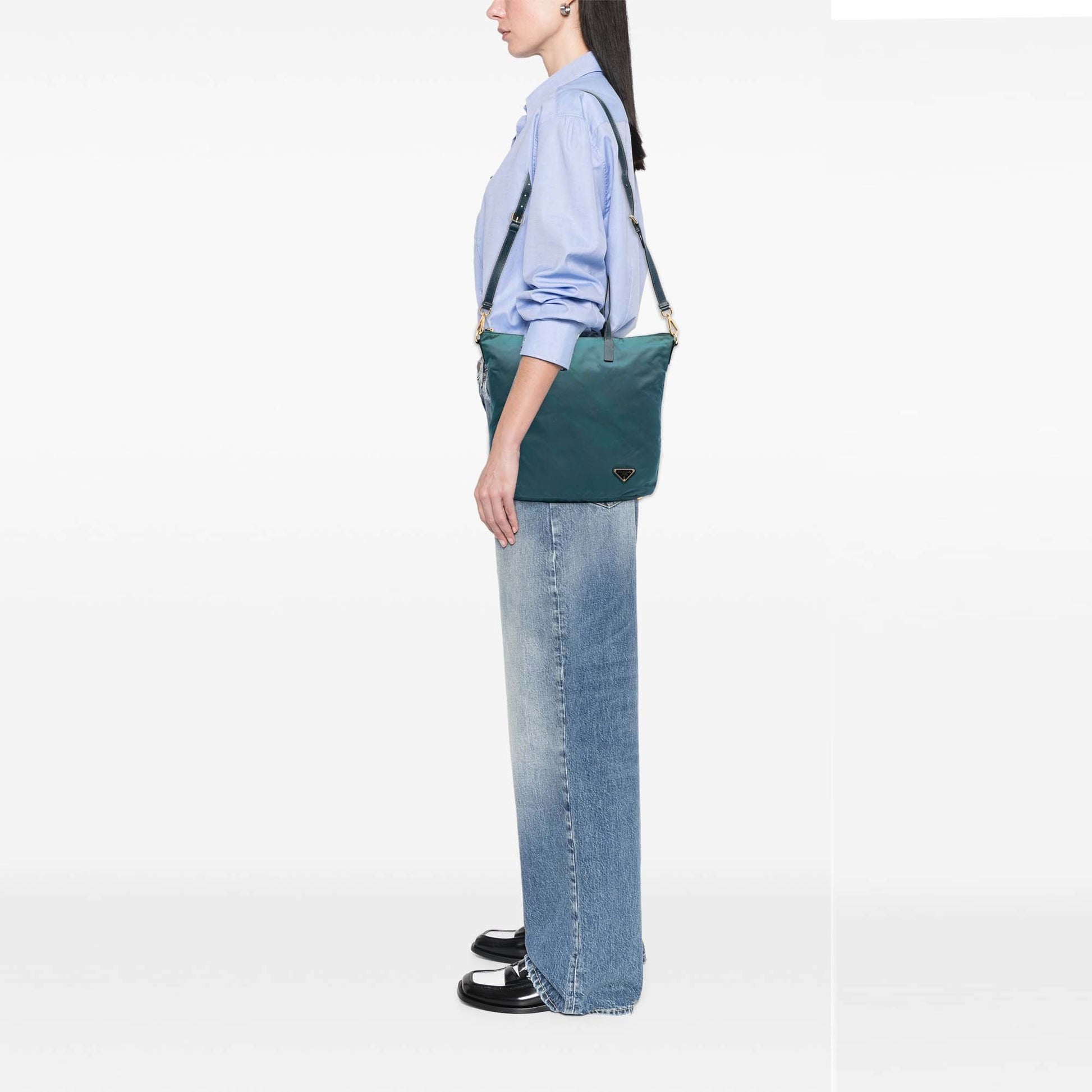 Prada Saffiano Trimmed Tessuto Zip Top Convertible Tote