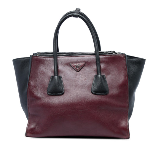 Prada Bicolor Glace Calf Twin Pocket Double Handle Satchel — Red
