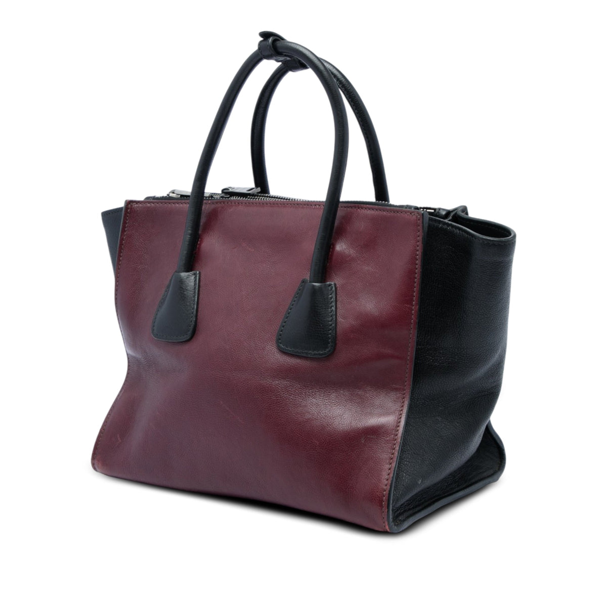 Prada Bicolor Glace Calf Twin Pocket Double Handle Satchel — Red