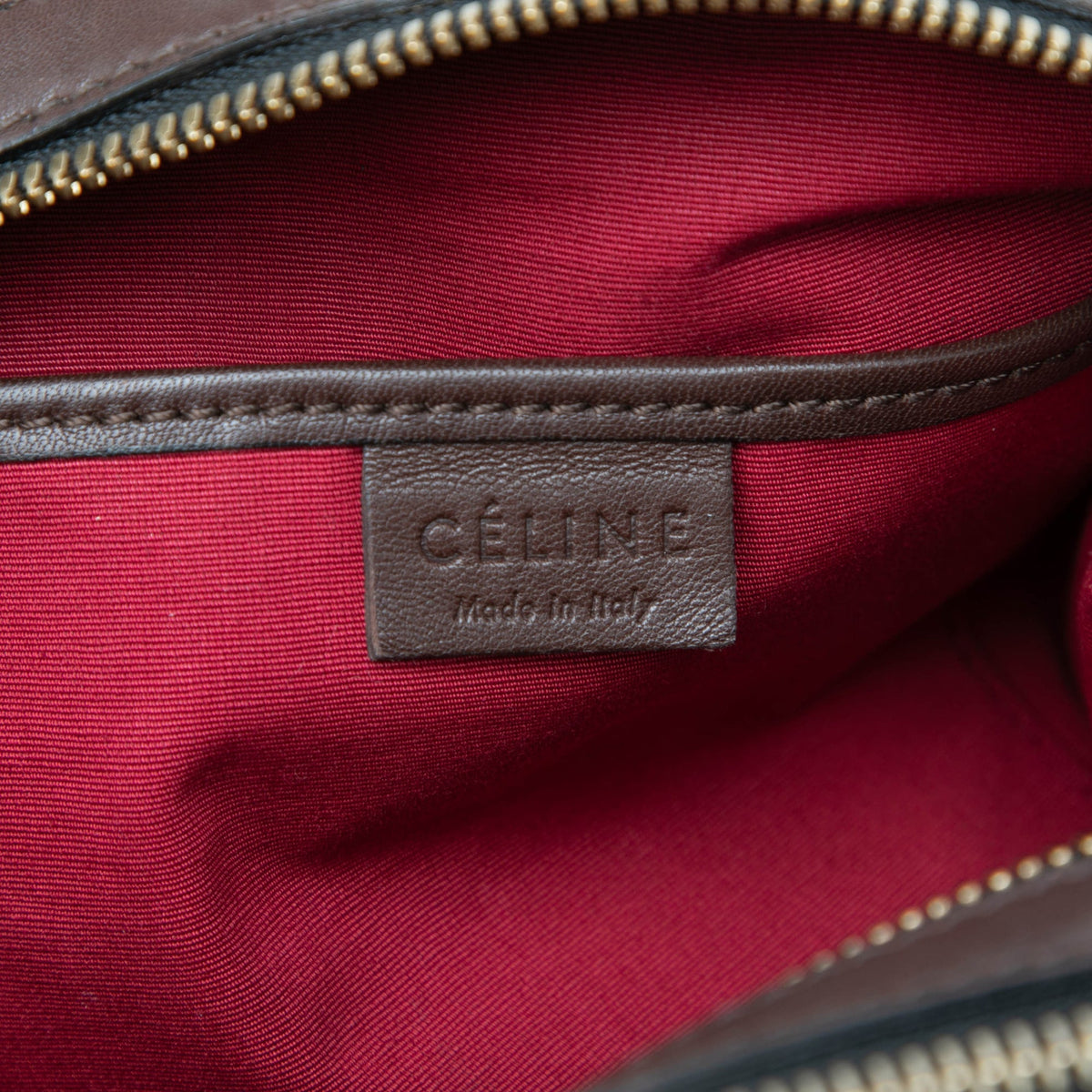 Celine Lambskin Triple Zip Shoulder Bag
