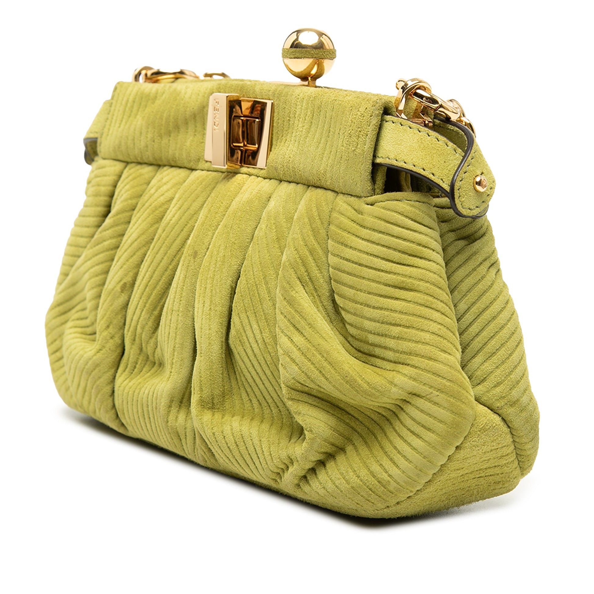 Fendi Small Embossed Suede Peekaboo Click Clutch on Chain