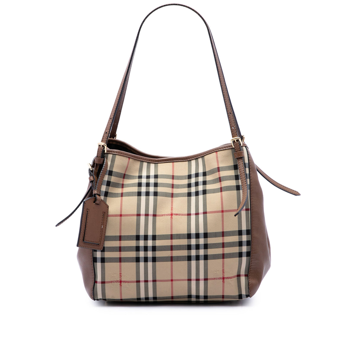 Burberry Small Haymarket Check Coated Canvas and Calfskin Canterbury Tote