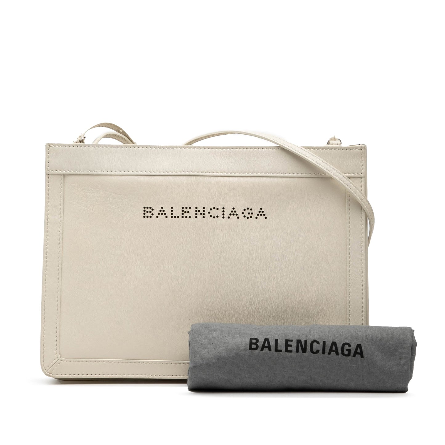 Balenciaga Leather Perforated Logo Navy Pochette Crossbody