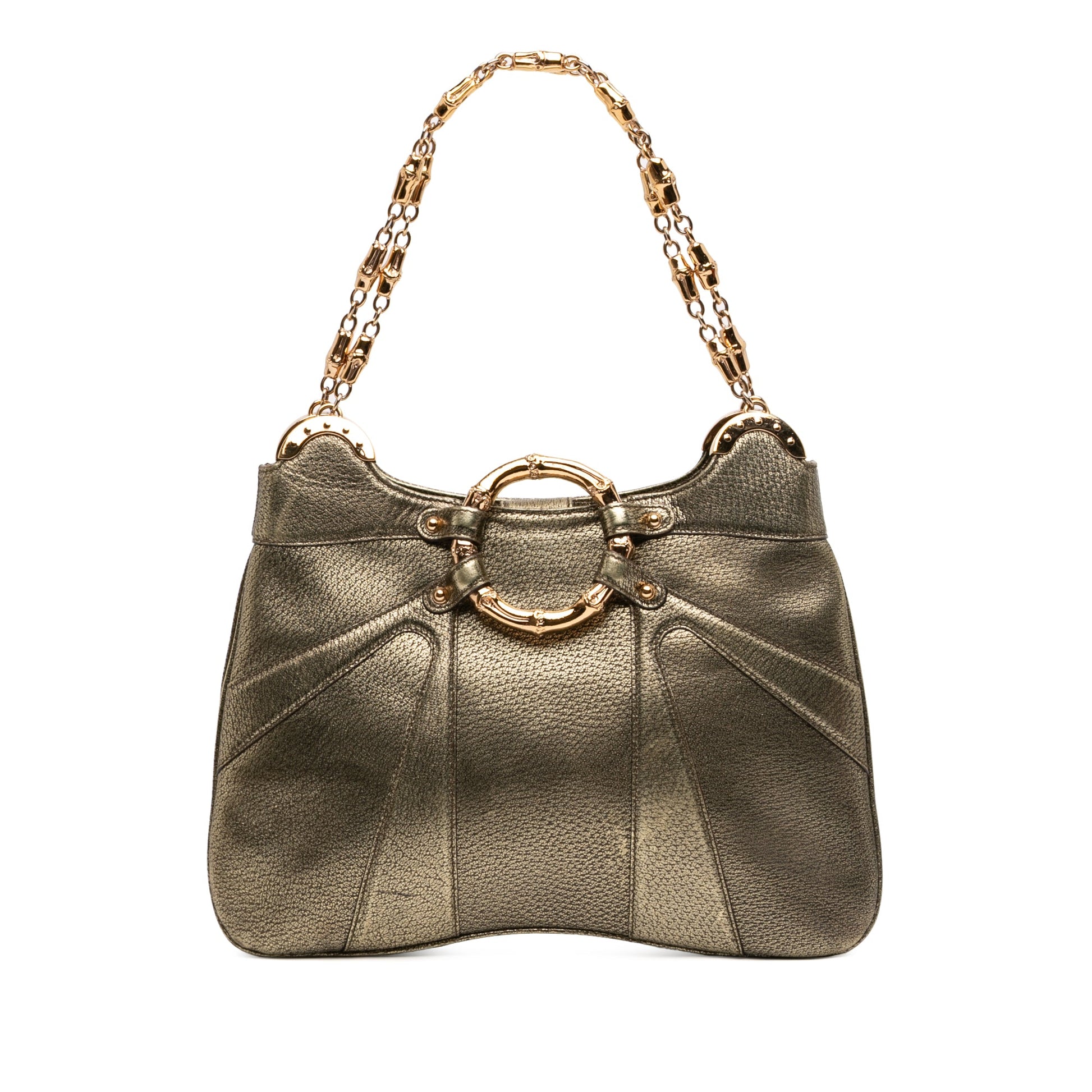 Gucci Metallic Calfskin Bamboo Ring Chain Shoulder Bag