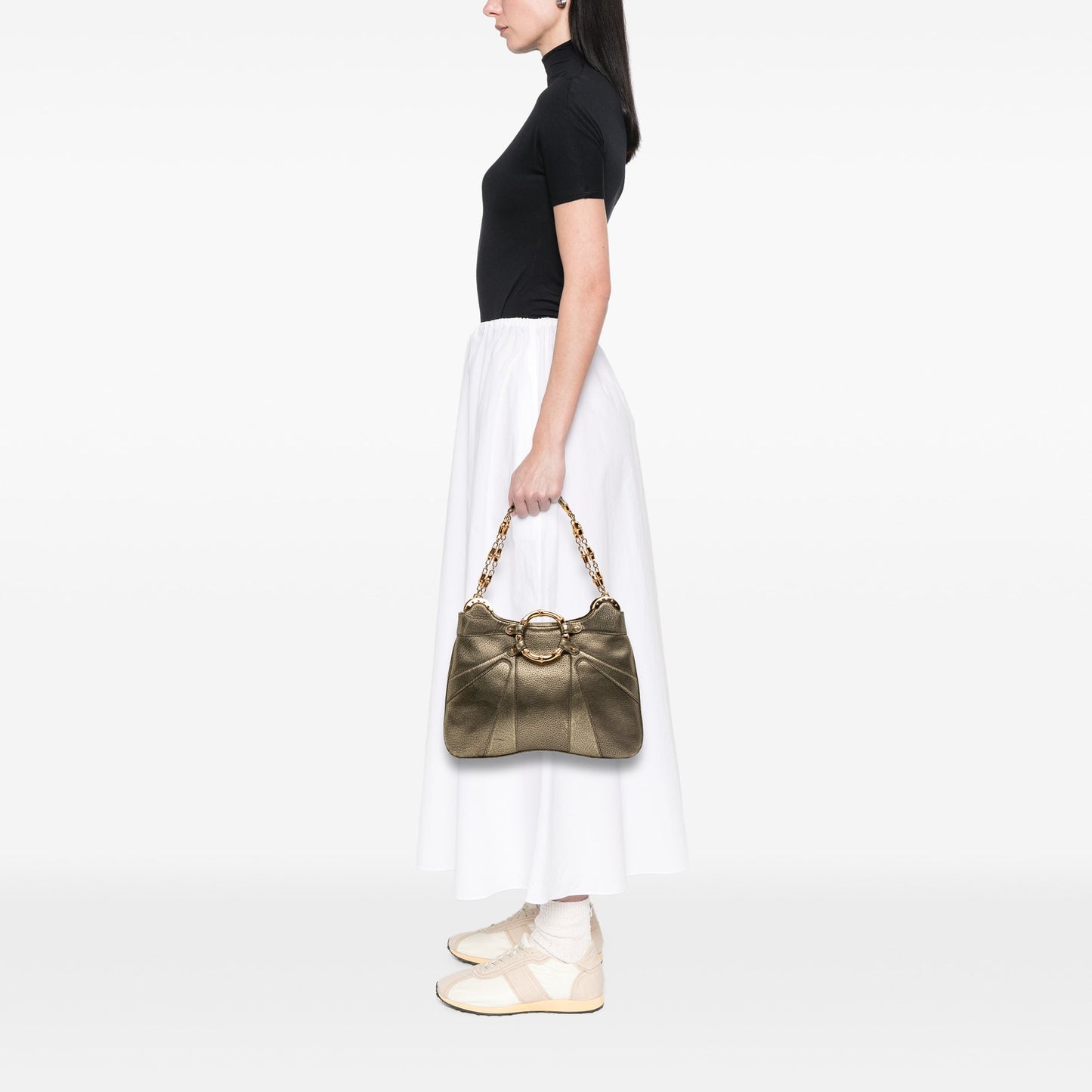 Gucci Metallic Calfskin Bamboo Ring Chain Shoulder Bag