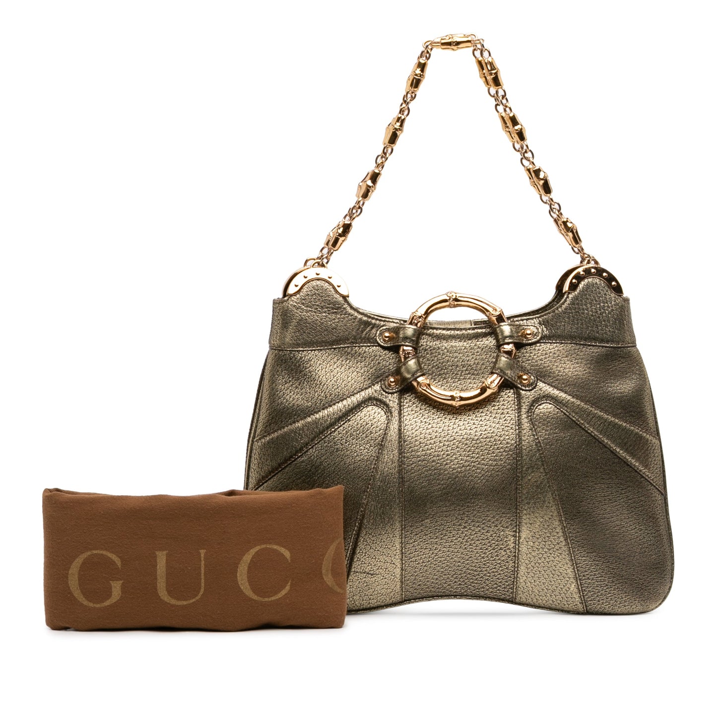 Gucci Metallic Calfskin Bamboo Ring Chain Shoulder Bag