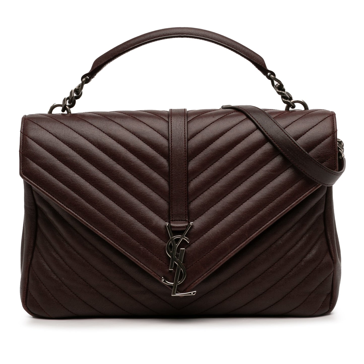 Saint Laurent Large Sheepskin Chevron Monogram College Satchel