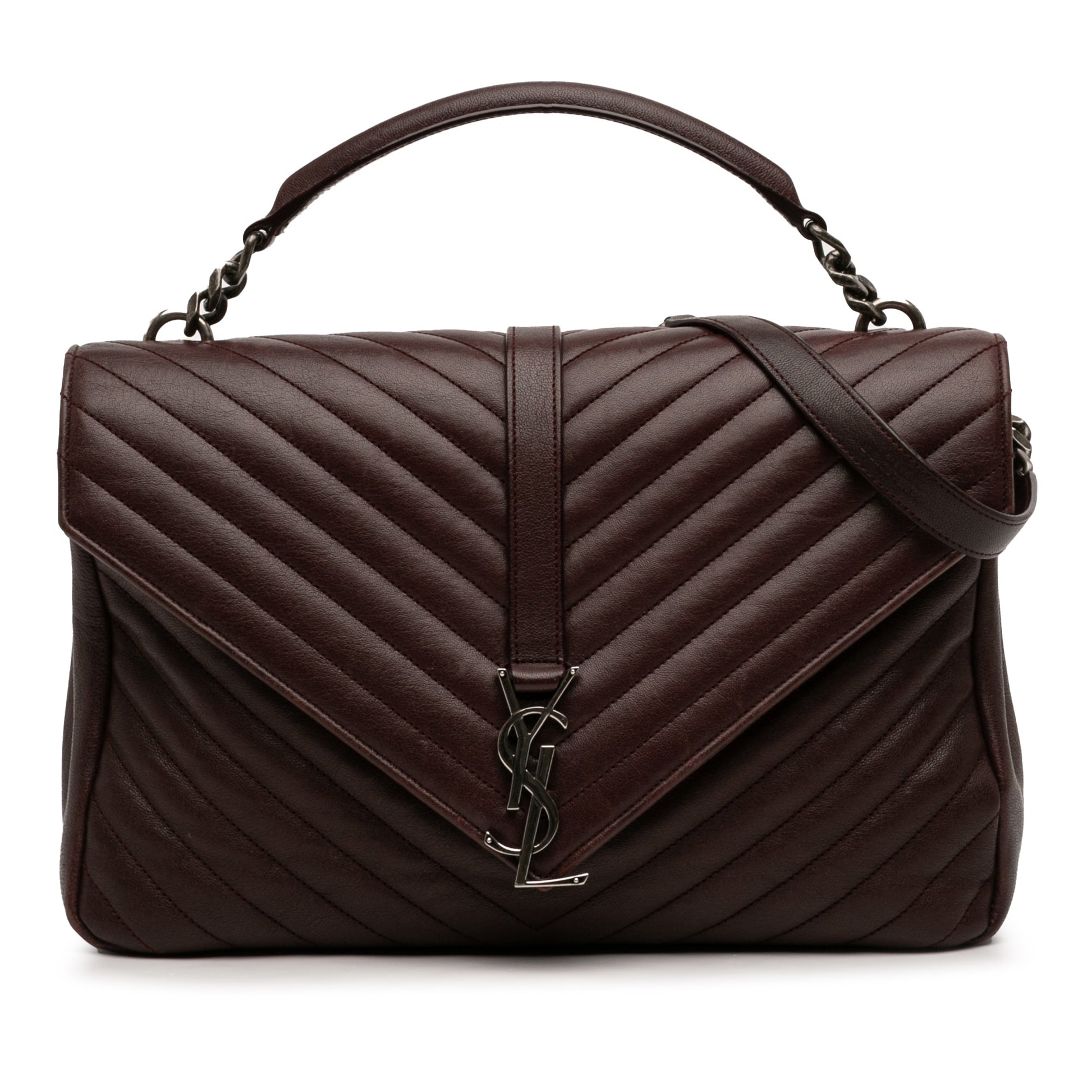 Saint Laurent Large Sheepskin Chevron Monogram College Satchel