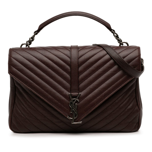 Saint Laurent Large Sheepskin Chevron Monogram College Satchel