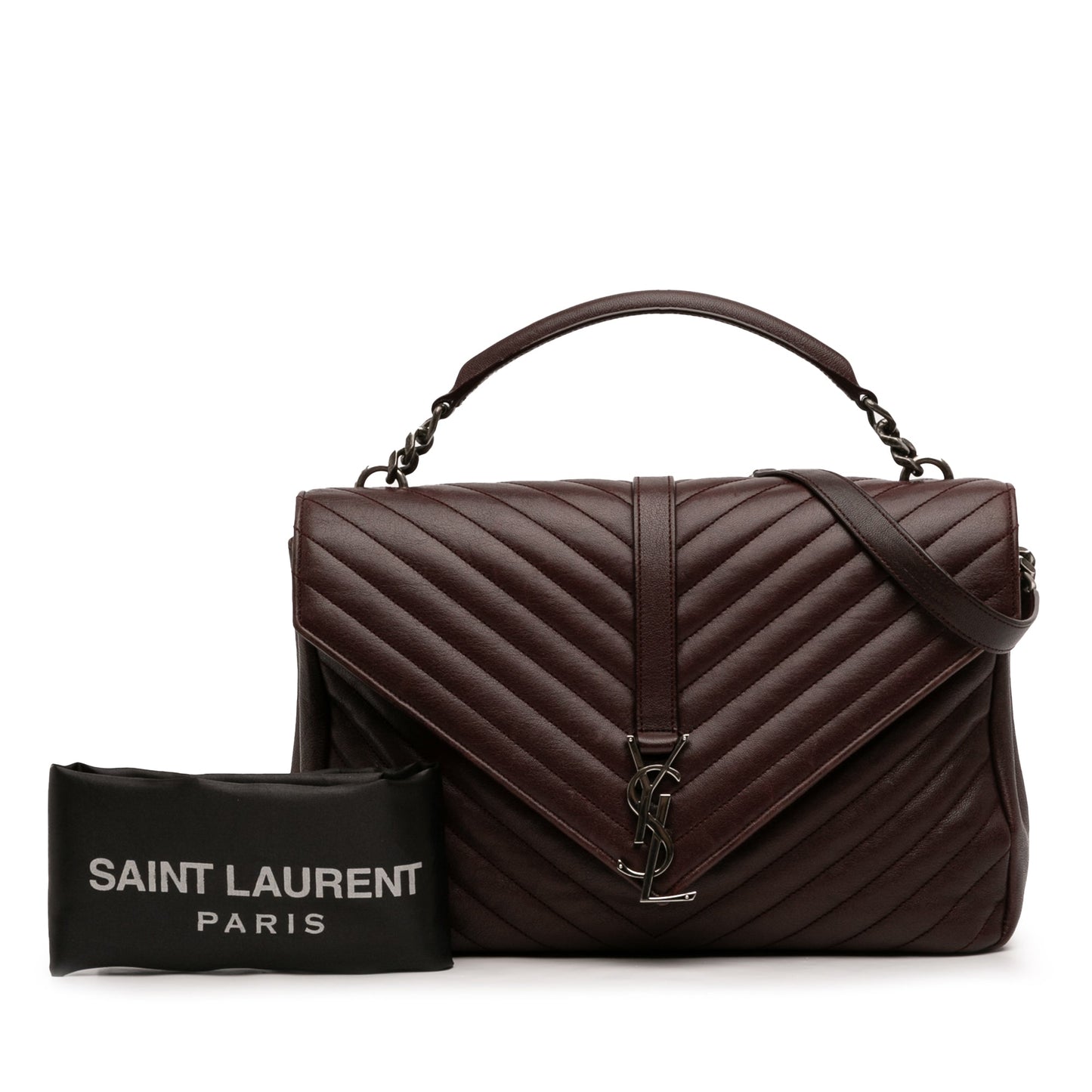 Saint Laurent Large Sheepskin Chevron Monogram College Satchel