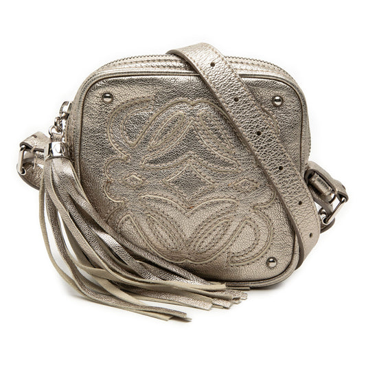 LOEWE Mini Metallic Goatskin Anagram Tassel Crossbody