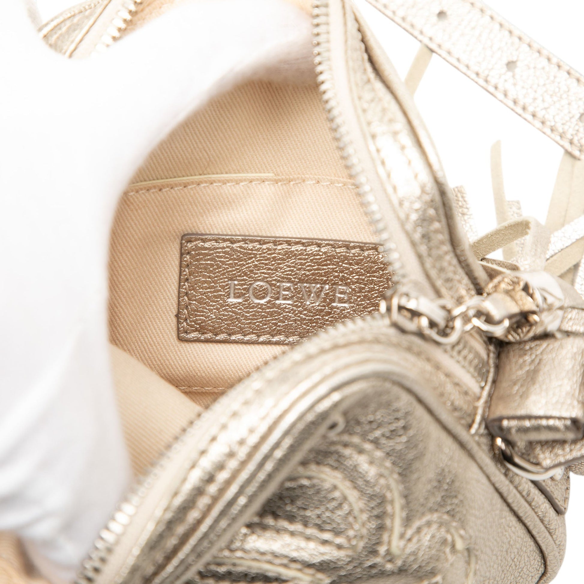 LOEWE Mini Metallic Goatskin Anagram Tassel Crossbody