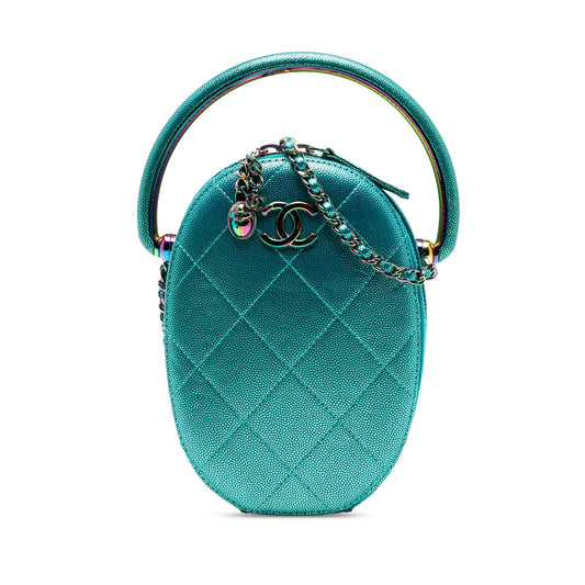 Chanel Quilted Metallic Caviar Rainbow Hardware Oval Camera Bag