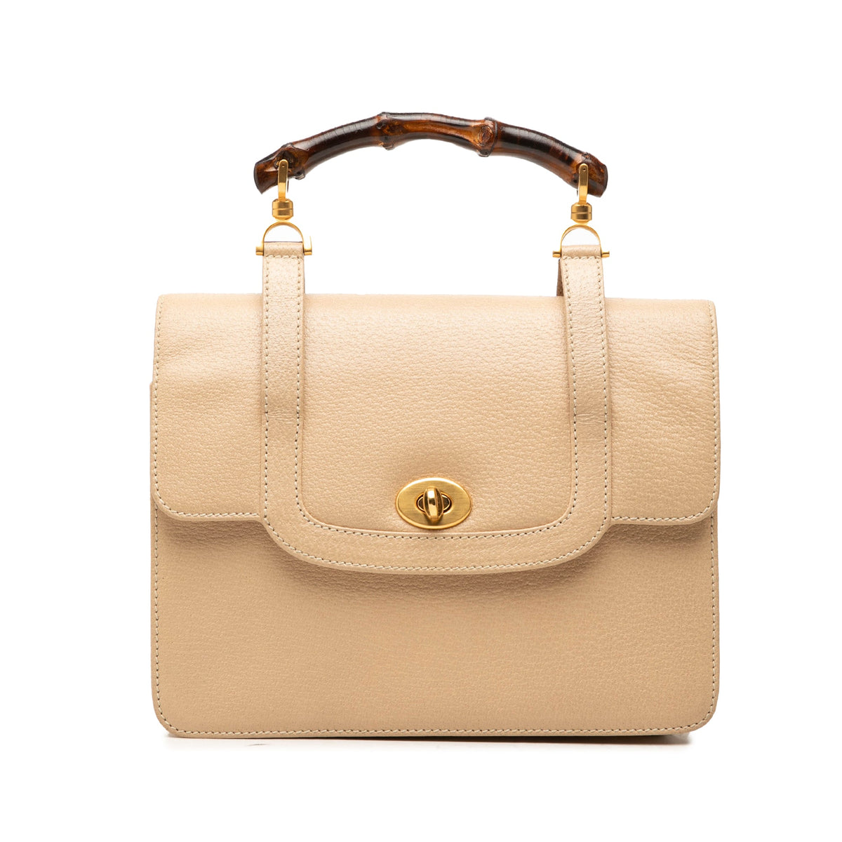 Gucci Calfskin Turnlock Bamboo Top Handle Bag