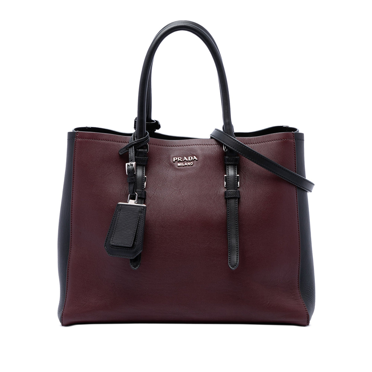 Prada Medium Bicolor City Calf Double Satchel — Red