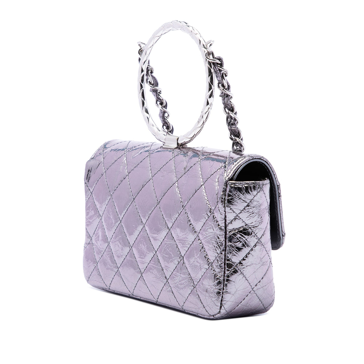 Chanel Mini Quilted Metallic Calfskin Ring Top Handle Flap