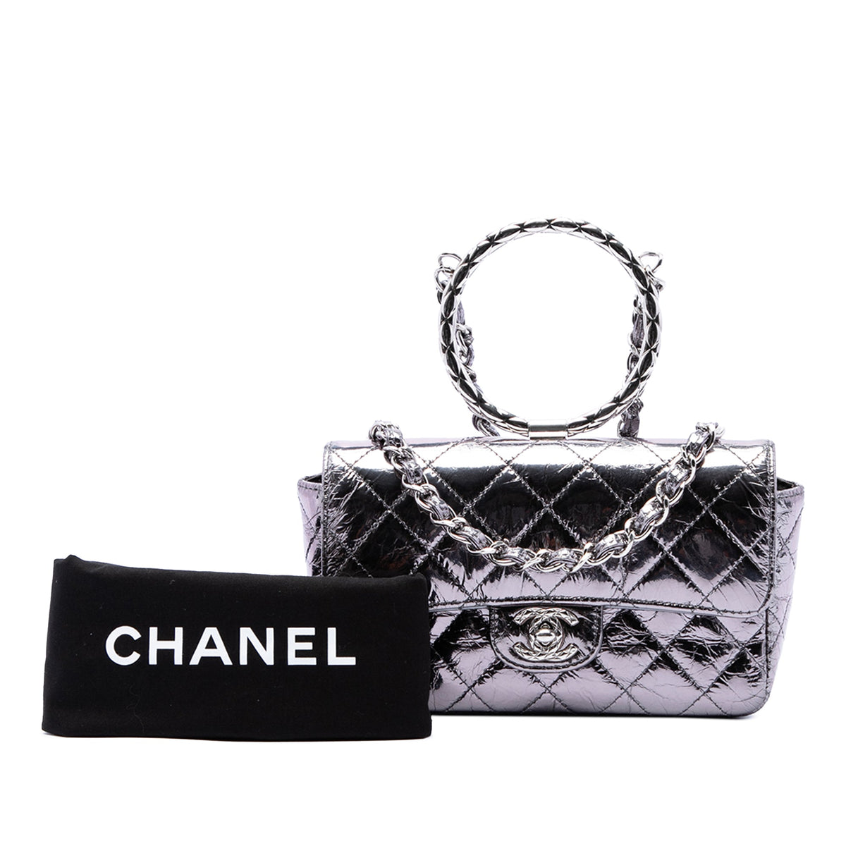 Chanel Mini Quilted Metallic Calfskin Ring Top Handle Flap
