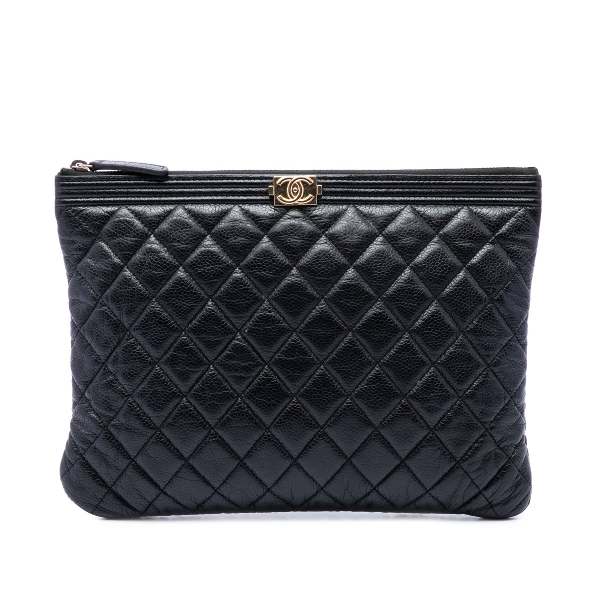 Chanel Medium Quilted Caviar Boy O Case Clutch — Black