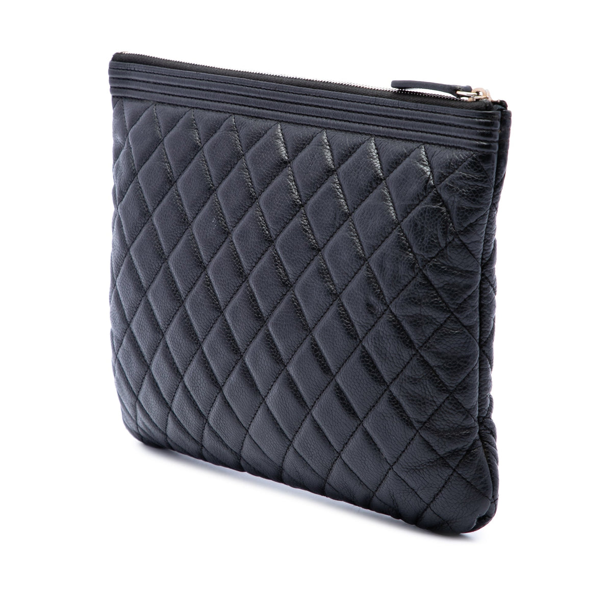 Chanel Medium Quilted Caviar Boy O Case Clutch — Black