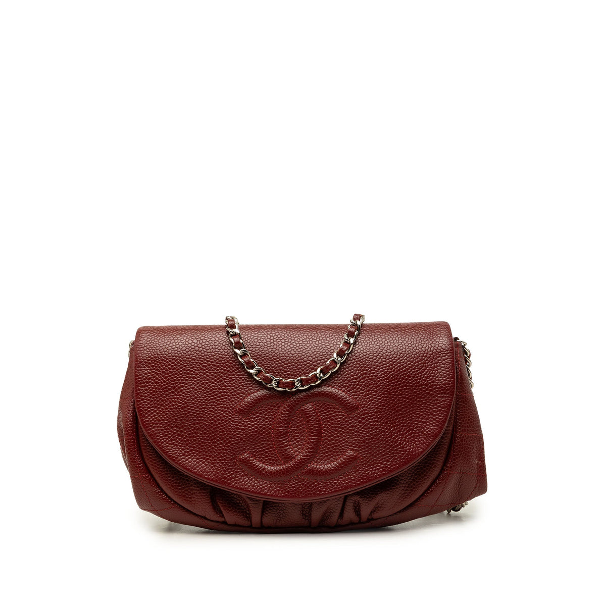 Chanel CC Caviar Half Moon Wallet on Chain — Red