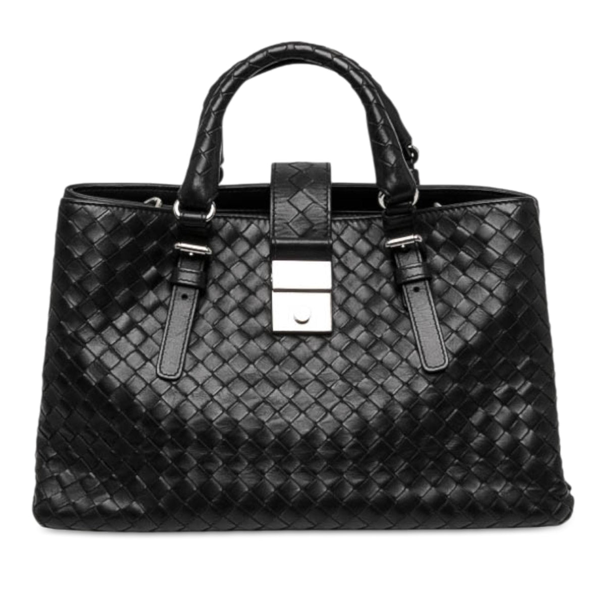 Bottega Veneta Small Nappa Intrecciato Roma Satchel — Black