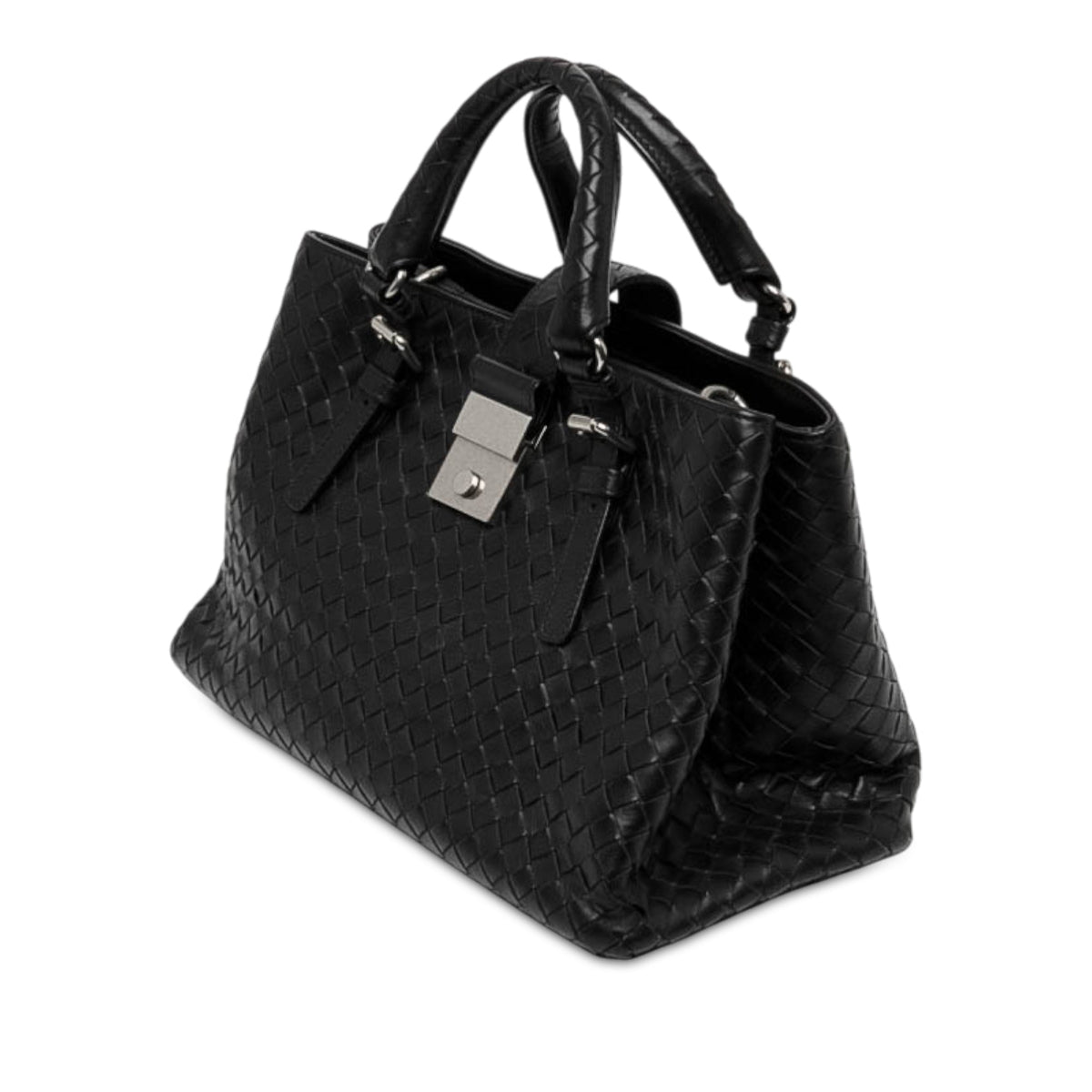 Bottega Veneta Small Nappa Intrecciato Roma Satchel — Black