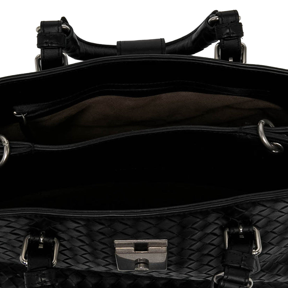 Bottega Veneta Small Nappa Intrecciato Roma Satchel — Black