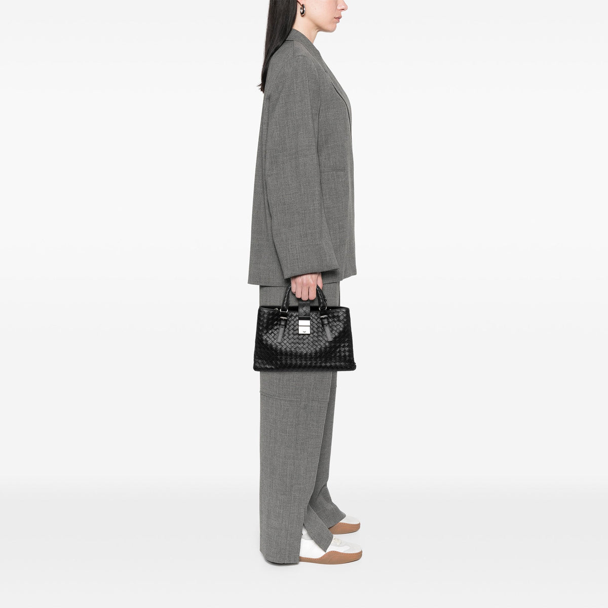 Bottega Veneta Small Nappa Intrecciato Roma Satchel — Black