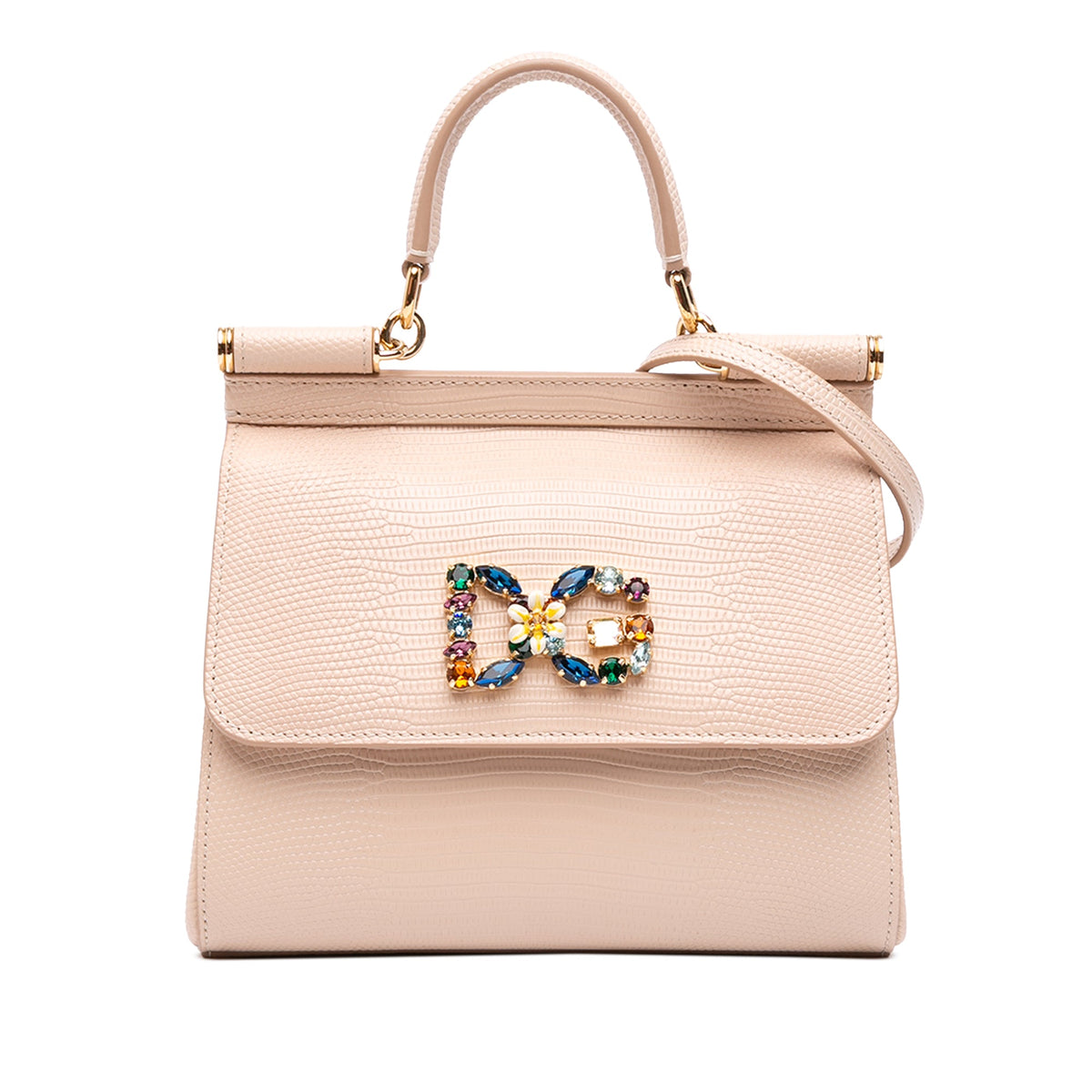 Dolce & Gabbana Small Iguana Embossed Calfskin Miss Sicily Satchel — Brown