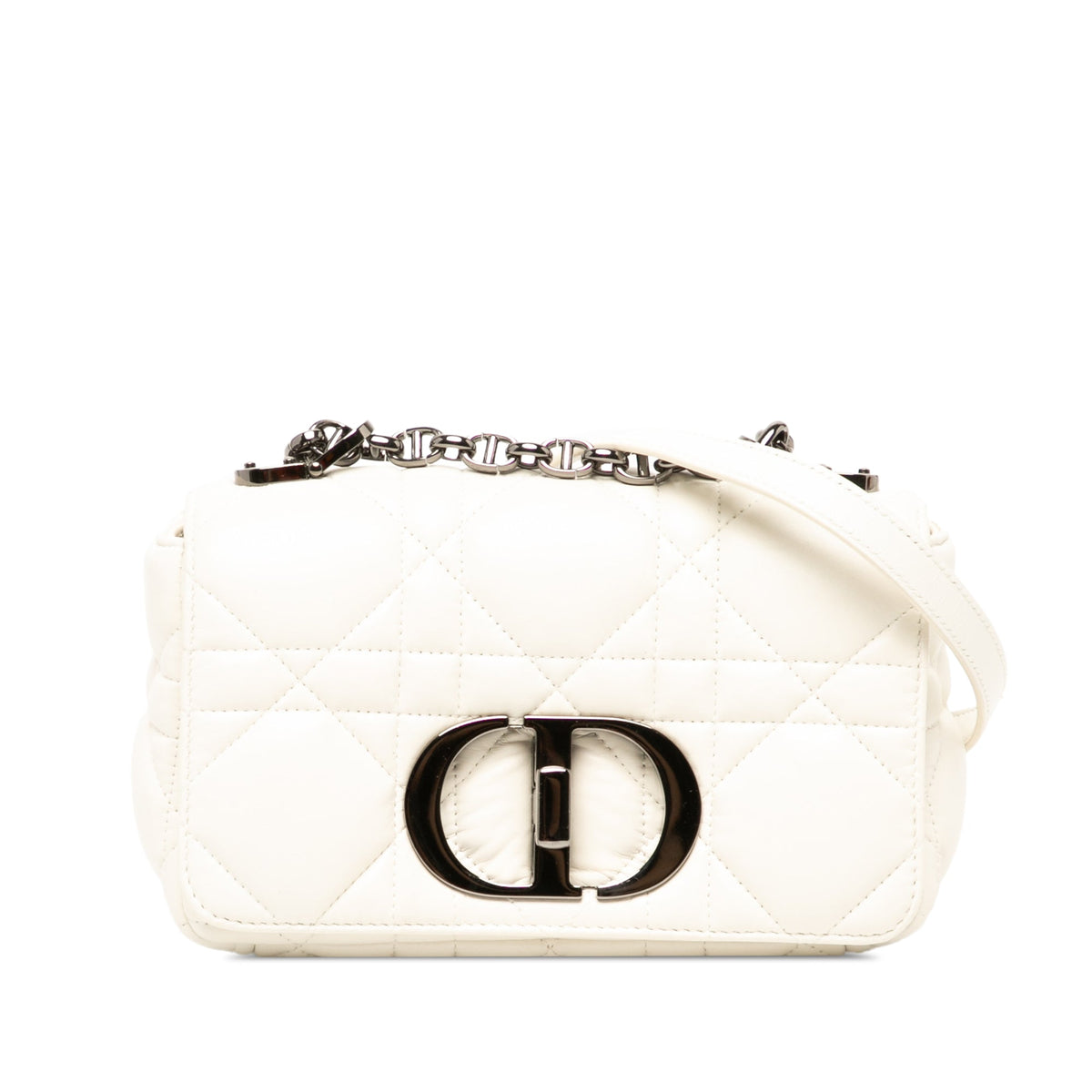 Dior Small Lambskin Macrocannage Caro Bag — White