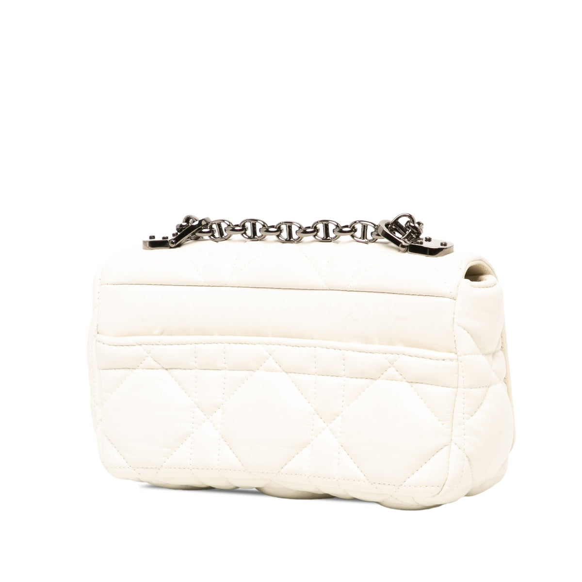 Dior Small Lambskin Macrocannage Caro Bag — White