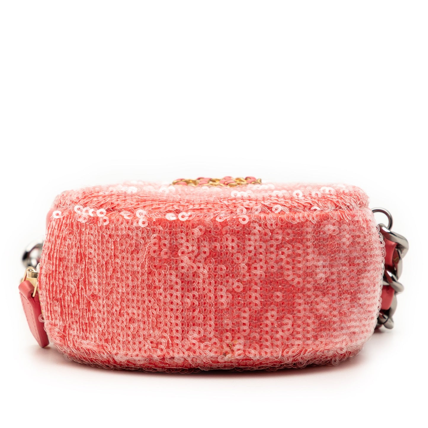 Sequin Lambskin 19 Round Clutch With Chain