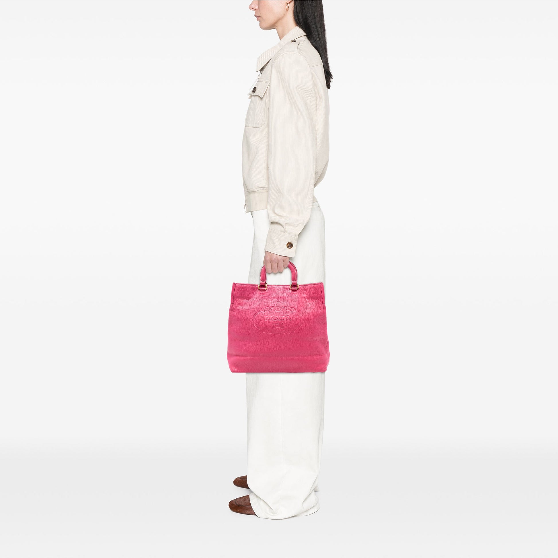 Prada Vitello Daino Embossed Canapa Logo Open Convertible Tote