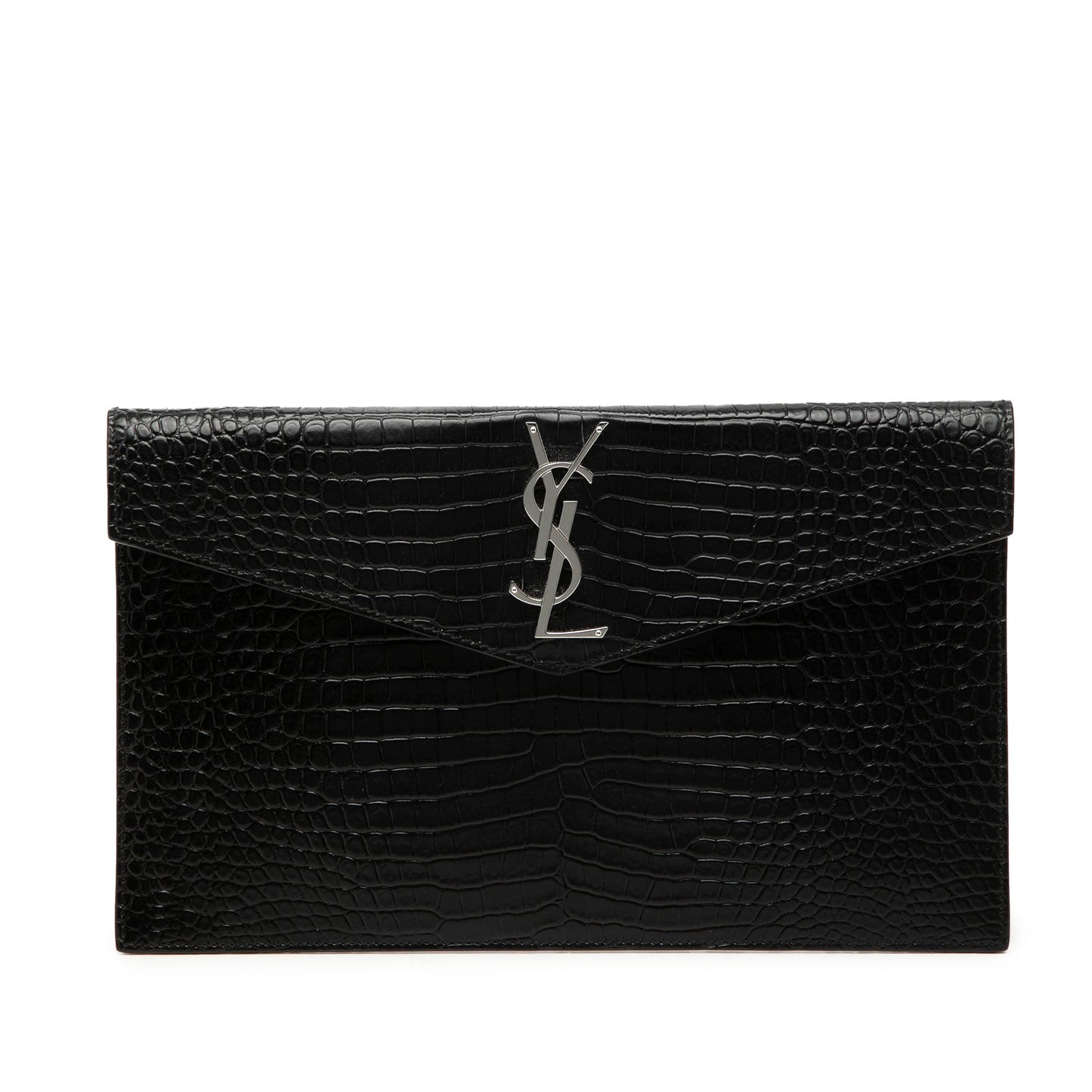 Saint Laurent Croc Embossed Leather Uptown Pouch