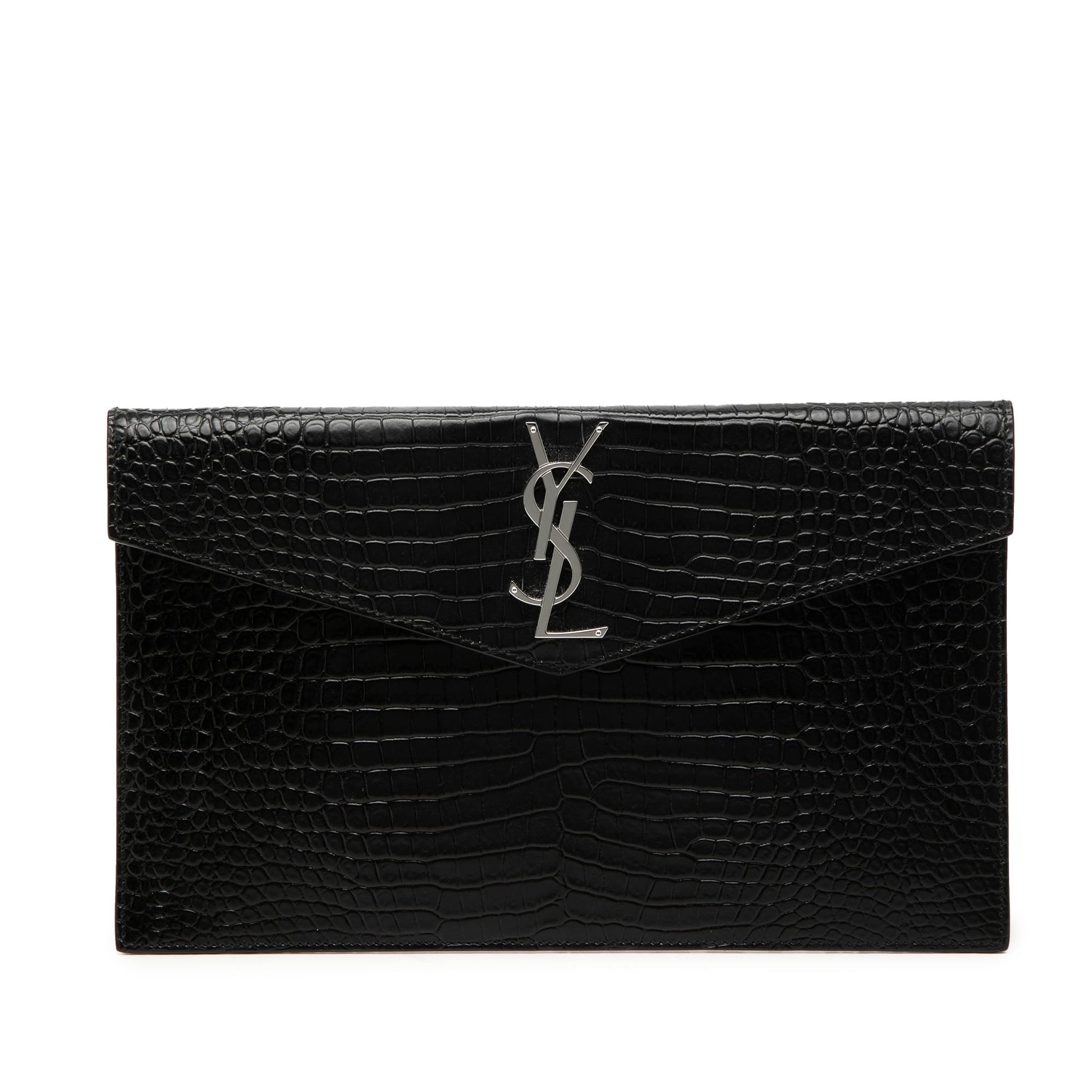 Saint Laurent Croc Embossed Leather Uptown Pouch