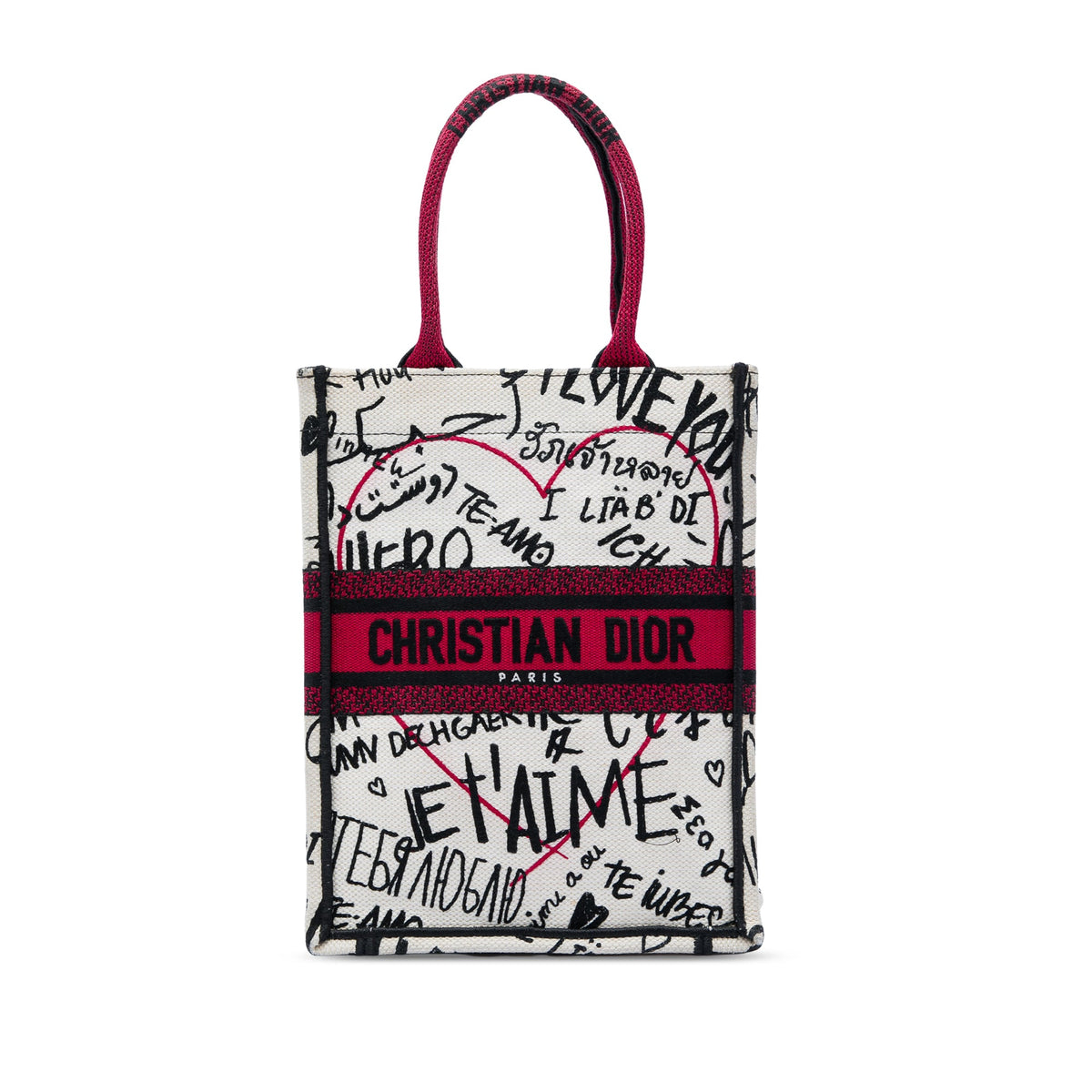 Dior DiorAmour Embroidered Canvas Graffiti Vertical Book Tote